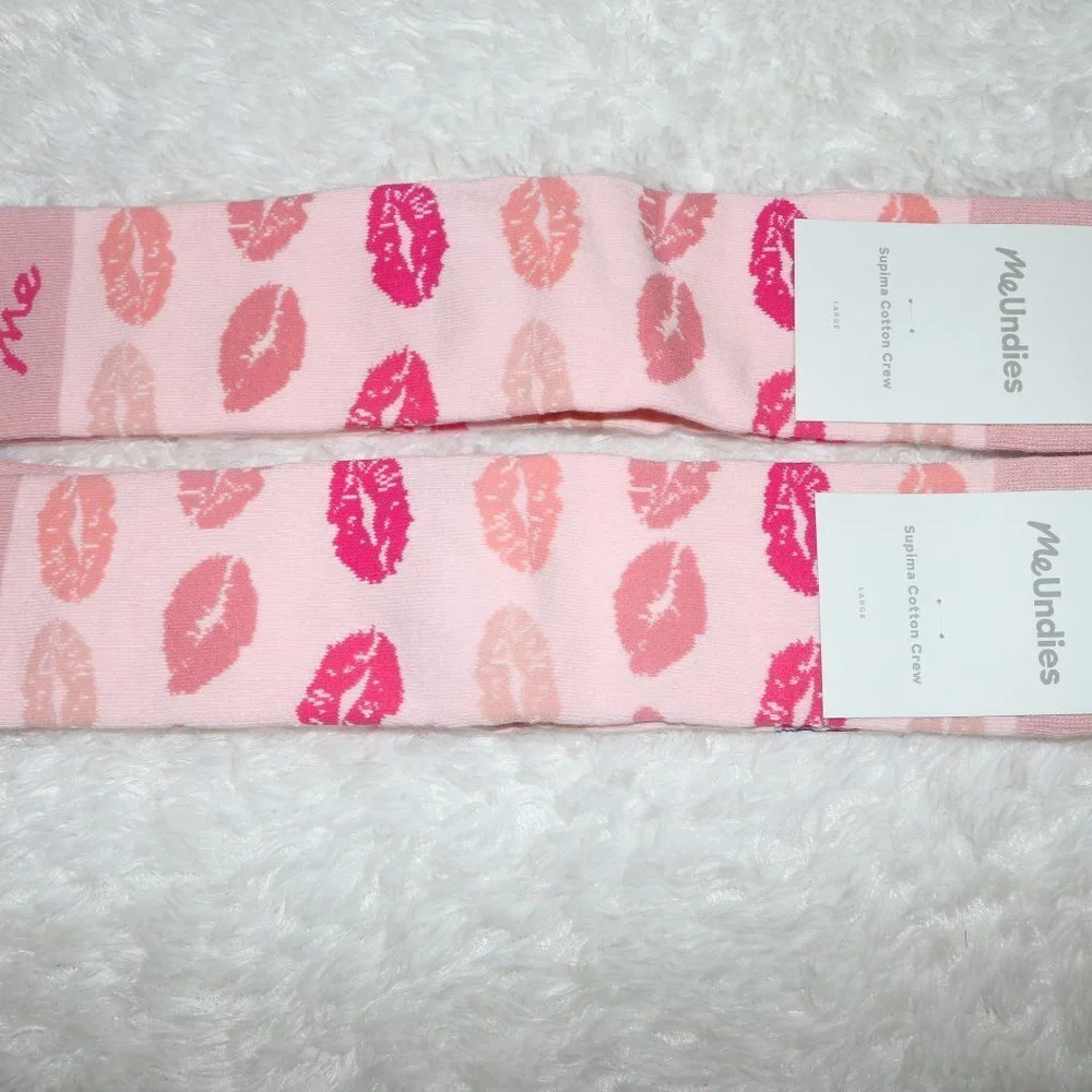 MeUndies Supima Cotton unisex hot lips crew socks size large